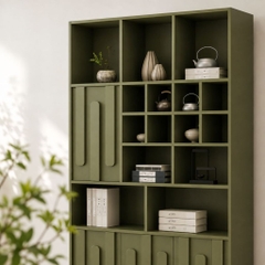 Kệ Sách Trang Trí KèmTủ Lưu Trữ Màu Xanh Lá Hiện Đại 100x35x200cm Yapi-XKS005