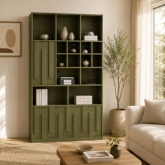 Kệ Sách Trang Trí KèmTủ Lưu Trữ Màu Xanh Lá Hiện Đại 100x35x200cm Yapi-XKS005