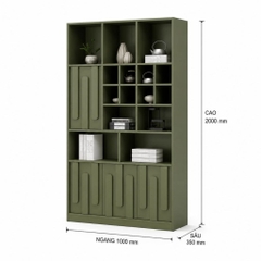Kệ Sách Trang Trí KèmTủ Lưu Trữ Màu Xanh Lá Hiện Đại 100x35x200cm Yapi-XKS005