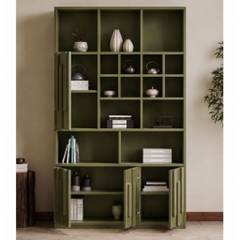 Kệ Sách Trang Trí KèmTủ Lưu Trữ Màu Xanh Lá Hiện Đại 100x35x200cm Yapi-XKS005