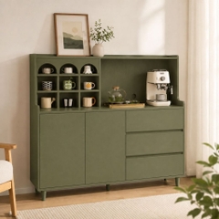 Tủ Bếp Đa Năng Có Kệ Trang Trí Và Ngăn Kéo Tủ Đựng Đồ Màu Xanh Lá 140x40x135cm Yapi-XTB006