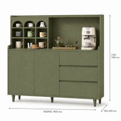 Tủ Bếp Đa Năng Có Kệ Trang Trí Và Ngăn Kéo Tủ Đựng Đồ Màu Xanh Lá 140x40x135cm Yapi-XTB006