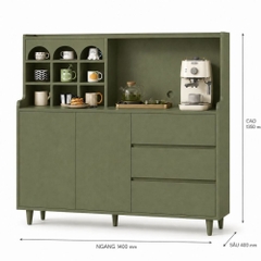Tủ Bếp Đa Năng Có Kệ Trang Trí Và Ngăn Kéo Tủ Đựng Đồ Màu Xanh Lá 140x40x135cm Yapi-XTB006