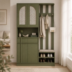 Tủ Giày Cánh Mây Kết Hợp Ghế Ngồi Có Móc Treo Cánh Màu Xanh Lá 120x40x200cm Yapi-XTG009
