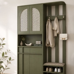 Tủ Giày Cánh Mây Kết Hợp Ghế Ngồi Có Móc Treo Cánh Màu Xanh Lá 120x40x200cm Yapi-XTG009