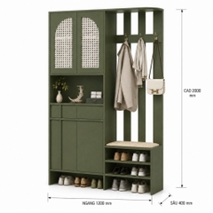 Tủ Giày Cánh Mây Kết Hợp Ghế Ngồi Có Móc Treo Cánh Màu Xanh Lá 120x40x200cm Yapi-XTG009