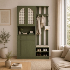 Tủ Giày Cánh Mây Kết Hợp Ghế Ngồi Có Móc Treo Cánh Màu Xanh Lá 120x40x200cm Yapi-XTG009