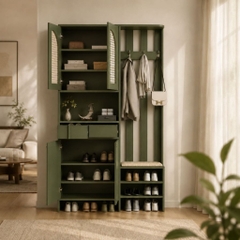 Tủ Giày Cánh Mây Kết Hợp Ghế Ngồi Có Móc Treo Cánh Màu Xanh Lá 120x40x200cm Yapi-XTG009