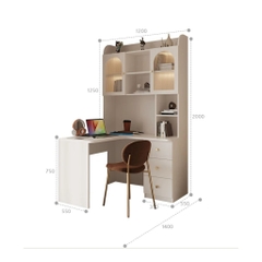 Bàn Học, Làm Việc Góc Chữ L Tích Hợp Giá Sách Đèn LED Kính Sóng 160x55x200cm Yapi-437