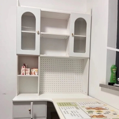 Bàn Học, Làm Việc Góc Chữ L Tích Hợp Giá Sách Đèn LED Kính Sóng 160x55x200cm Yapi-437