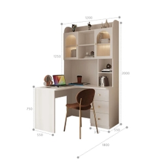Bàn Học, Làm Việc Góc Chữ L Tích Hợp Giá Sách Đèn LED Kính Sóng 160x55x200cm Yapi-437