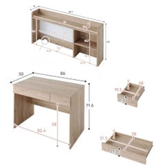 Bàn Học, Làm Việc Có Kệ Sách Đa Năng Kèm Tủ Di Động 86x50x111.6cm Yapi-438