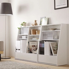 Kệ Sách Gỗ Thiết Kế Vát Góc Đa Năng 3 Tầng Kèm Ngăn Kéo 90x30x85cm Yapi-680