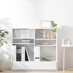 Kệ Sách Gỗ Thiết Kế Vát Góc Đa Năng 3 Tầng Kèm Ngăn Kéo 90x30x85cm Yapi-680