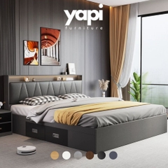 Giường Ngủ Có Ngăn Kéo Lưu Trữ Đầu Giường Bọc Nệm Sang Trọng 1m8x2m Yapi-568