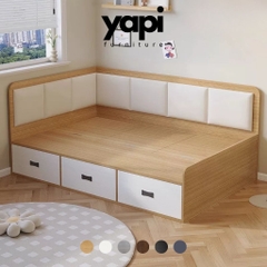 Giường Ngủ Góc Chữ L Cho Bé Có 3 Ngăn Kéo Lưu Trữ, Có Bọc Nệm 1m2x2m Yapi-570
