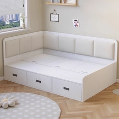 Giường Ngủ Góc Chữ L Cho Bé Có 3 Ngăn Kéo Lưu Trữ, Có Bọc Nệm 1m2x2m Yapi-570