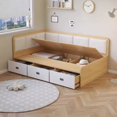 Giường Ngủ Góc Chữ L Cho Bé Có 3 Ngăn Kéo Lưu Trữ, Có Bọc Nệm 1m2x2m Yapi-570
