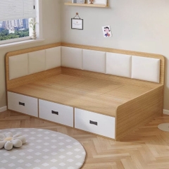Giường Ngủ Góc Chữ L Cho Bé Có 3 Ngăn Kéo Lưu Trữ, Có Bọc Nệm 1m2x2m Yapi-570