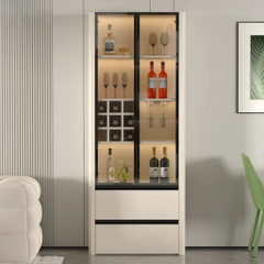 Tủ Trang Trí Cánh Kính Đèn Kèm Đèn LED, Bo Cong Góc Hiện Đại 80x40x200cm Yapi-TK017