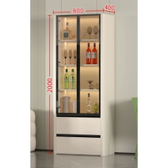 Tủ Trang Trí Cánh Kính Đèn Kèm Đèn LED, Bo Cong Góc Hiện Đại 80x40x200cm Yapi-TK017