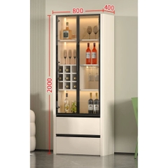 Tủ Trang Trí Cánh Kính Đèn Kèm Đèn LED, Bo Cong Góc Hiện Đại 80x40x200cm Yapi-TK017