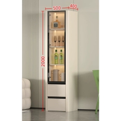 Tủ Trang Trí Cánh Kính Đèn Kèm Đèn LED, Bo Cong Góc Hiện Đại 80x40x200cm Yapi-TK017