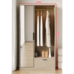 Tủ Quần Áo Cánh Gương Tích Kèm Ngăn Kéo 100x40x180cm Yapi-273