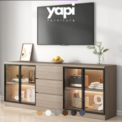 Kệ Tivi Kết Hợp Tủ Trang Trí Cánh Kính, Đèn LED, Có Ngăn Kéo 200x40x70cm Yapi-932