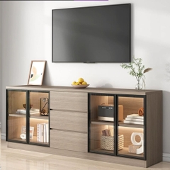 Kệ Tivi Kết Hợp Tủ Trang Trí Cánh Kính, Đèn LED, Có Ngăn Kéo 200x40x70cm Yapi-932