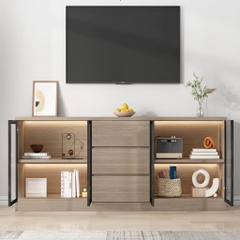 Kệ Tivi Kết Hợp Tủ Trang Trí Cánh Kính, Đèn LED, Có Ngăn Kéo 200x40x70cm Yapi-932