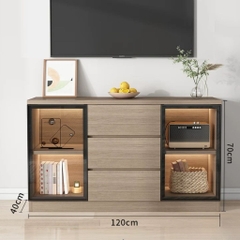 Kệ Tivi Kết Hợp Tủ Trang Trí Cánh Kính, Đèn LED, Có Ngăn Kéo 200x40x70cm Yapi-932