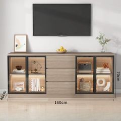 Kệ Tivi Kết Hợp Tủ Trang Trí Cánh Kính, Đèn LED, Có Ngăn Kéo 200x40x70cm Yapi-932