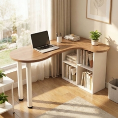 Bàn Làm Việc Góc Chữ L Bo Cong Hiện Đại Tích Hợp Kệ Sách 160x78x73.5cm Yapi-440