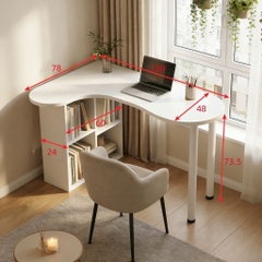 Bàn Làm Việc Góc Chữ L Bo Cong Hiện Đại Tích Hợp Kệ Sách 160x78x73.5cm Yapi-440