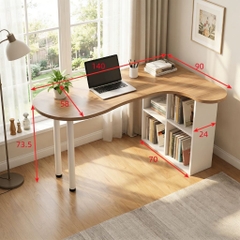 Bàn Làm Việc Góc Chữ L Bo Cong Hiện Đại Tích Hợp Kệ Sách 160x78x73.5cm Yapi-440