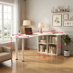 Bàn Làm Việc Góc Chữ L Bo Cong Hiện Đại Tích Hợp Kệ Sách 160x78x73.5cm Yapi-440
