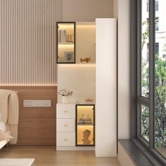 Kệ Sách Trang Trí Chữ L Đa Năng Cánh Kính Tích Hợp Đèn LED Hiện Đại 60+60x30x200cm Yapi-192