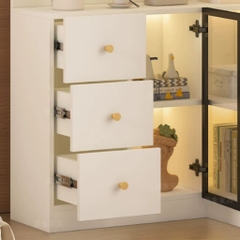 Kệ Sách Trang Trí Chữ L Đa Năng Cánh Kính Tích Hợp Đèn LED Hiện Đại 60+60x30x200cm Yapi-192