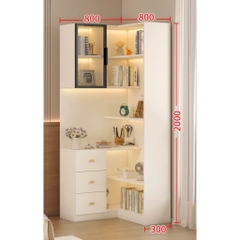 Kệ Sách Trang Trí Chữ L Đa Năng Cánh Kính Tích Hợp Đèn LED Hiện Đại 60+60x30x200cm Yapi-192