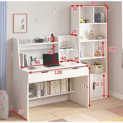 Combo Bàn Học Kèm Kệ Giá Sách Và Tủ Đồ Đa Năng 120x55x125cm Yapi-441