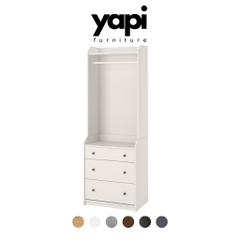 Tủ Quần Áo Mở 3 Ngăn Kéo Màu Trắng, Tủ Gỗ Đứng Phòng Ngủ | Kích thước 70x46x199 Yapi 240