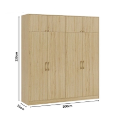 Tủ Quần Áo Gỗ MDF 4 Cánh Mở Hiện Đại Chia Nhiều Ngăn 200x55x220cm Yapi-243