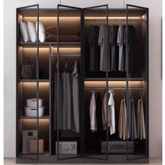 Tủ Quần Áo Cửa Kính Và Tủ Phụ Hiện Đại Bằng Gỗ MDF Chống Ẩm Cho Phòng Ngủ 240x50x190 Yapi-249A