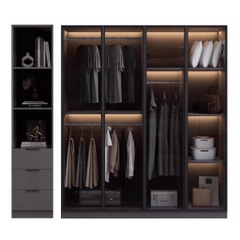 Tủ Quần Áo Cửa Kính Và Tủ Phụ Hiện Đại Bằng Gỗ MDF Chống Ẩm Cho Phòng Ngủ 240x50x190 Yapi-249A