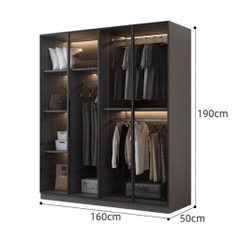 Tủ Quần Áo Cửa Kính Và Tủ Phụ Hiện Đại Bằng Gỗ MDF Chống Ẩm Cho Phòng Ngủ 240x50x190 Yapi-249A