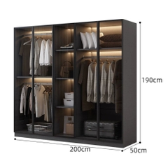 Tủ Quần Áo Cửa Kính Và Tủ Phụ Hiện Đại Bằng Gỗ MDF Chống Ẩm Cho Phòng Ngủ 240x50x190 Yapi-249A