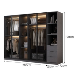 Tủ Quần Áo Cửa Kính Và Tủ Phụ Hiện Đại Bằng Gỗ MDF Chống Ẩm Cho Phòng Ngủ 240x50x190 Yapi-249A