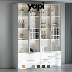 Tủ Rượu Trưng Bày Tone Trắng Có Đèn LED Kính Cường Lực, Nội Thất Phòng Khách 80x40x200cm Yapi-TK007-T