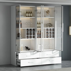 Tủ Rượu Trưng Bày Tone Trắng Có Đèn LED Kính Cường Lực, Nội Thất Phòng Khách 80x40x200cm Yapi-TK007-T